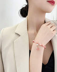 Ladies Strawberry Quartz Gemstone Bracelet. Natural Stone Stretch Bangle for Women. Includes Jewellery Gift Box (Strawberry Pink)
