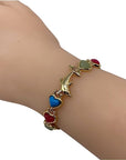 Ladies Magnetic Therapy Bracelet for Women - Natural Gemstone Heart Crystals - 18.5 cm Adjustable - Plus Jewellery Gift Box (Gold Finish)