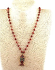 African Tribal Ethnic Beaded Long Pendant Fish, Natural Stone Bohemium Necklace for Women Men Ladies, with Jewellery Gift Box (Red Jasper)