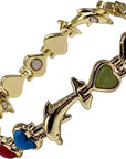 Ladies Magnetic Therapy Bracelet for Women - Natural Gemstone Heart Crystals - 18.5 cm Adjustable - Plus Jewellery Gift Box (Gold Finish)