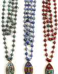 African Tribal Ethnic Beaded Long Pendant Fish, Natural Stone Bohemium Necklace for Women Men Ladies, with Jewellery Gift Box (Red Jasper)