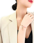 Ladies Strawberry Quartz Gemstone Bracelet. Natural Stone Stretch Bangle for Women. Includes Jewellery Gift Box (Chalcedony White)