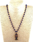 African Tribal Ethnic Beaded Long Pendant Fish, Natural Stone Bohemium Necklace for Women Men Ladies, with Jewellery Gift Box (Blue Sodalite)