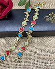 Ladies Magnetic Therapy Bracelet for Women - Natural Gemstone Heart Crystals - 18.5 cm Adjustable - Plus Jewellery Gift Box (Gold Finish)