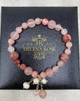 Ladies Strawberry Quartz Gemstone Bracelet. Natural Stone Stretch Bangle for Women. Includes Jewellery Gift Box (Strawberry Pink)