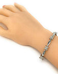 Helena Rose Ladies Magnetic Bracelet for Women - Silver Flower Design Sparkling Clear Rhinestone Crystals - Plus Jewellery Gift Box