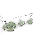 Valentine Heart Jewellery Gift Set For Women - Silver Hearts & Roses Necklace & Drop Earrings - Natural Crystal Gemstone Pendant For Ladies - With a Quality Gift Box