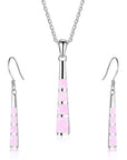 Ladies Opal Jewellery Set For Women - Necklace Pendant Drop Earrings - Girls Enamel & Silver Plated Matching Charms - Pendulum Design with Gift Box