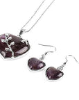 Valentine Heart Jewellery Gift Set For Women - Silver Hearts & Roses Necklace & Drop Earrings - Natural Crystal Gemstone Pendant For Ladies - With a Quality Gift Box