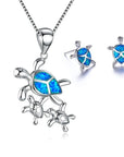Ladies Pretty Turtle Jewellery Set For Women - Necklace Pendant & Matching Earrings - Girls Opal Enamel & Silver Plated Cute Charms - with Gift Box