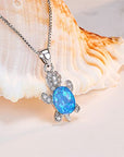Cute Turtle Jewellery Set - Matching Necklace Pendant & Earrings For Ladies - Glittering Opal & Crystal - With Gift Box