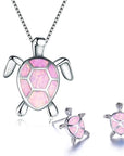Ladies Turtle Jewellery Set For Women - Necklace Pendant & Matching Earrings - Girls Opal Enamel & Silver Plated Cute Charms - with Gift Box