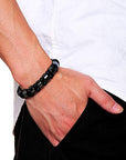 Double Hematite and Tiger's Eye Gemstone Stretch Bracelets for Men & Women - Natural Energy Stone Jewellery Unisex Bangle. with Gift Box