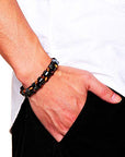 Double Hematite and Tiger's Eye Gemstone Stretch Bracelets for Men & Women - Natural Energy Stone Jewellery Unisex Bangle. with Gift Box
