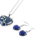 Valentine Heart Jewellery Gift Set For Women - Silver Hearts & Roses Necklace & Drop Earrings - Natural Crystal Gemstone Pendant For Ladies - With a Quality Gift Box