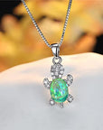 Cute Turtle Jewellery Set - Matching Necklace Pendant & Earrings For Ladies - Glittering Opal & Crystal - With Gift Box