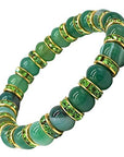 Helena Rose Ladies Spiritual Bracelet for Women- Gorgeous Green Agate Gemstones & Sparkling Green Rhinestone Crystals - Woman's Stretch Bracelet - Plus Jewellery Gift Box