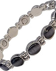 Helena Rose Ladies Magnetic Bracelet for Women - Black Semi Precious Cats Eye Stones - Fits Wrists Up to 18.5cm Adjustable Size - Presented in a Jewellery Gift Box
