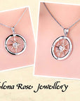 Sterling Silver Compass Design Necklace With Rose Gold Plated Sun Set With Cubic Zirconia Stone. Includes 45cm 925 Silver Box Chain and Jewellery Gift Box.