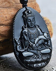 Black Obsidian Stone Crystal Buddha Pendant Necklace for Men & Women in Jewellery Gift Box