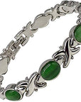 Helena Rose Ladies Magnetic Bracelet for Women - Green Cats Eye Semi Precious Stones - Fits Wrists Up to 18.5cm Adjustable Size - Includes Jewellery Gift Box