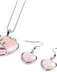 Valentine Heart Jewellery Gift Set For Women - Silver Hearts & Roses Necklace & Drop Earrings - Natural Crystal Gemstone Pendant For Ladies - With a Quality Gift Box