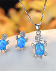Cute Turtle Jewellery Set - Matching Necklace Pendant & Earrings For Ladies - Glittering Opal & Crystal - With Gift Box