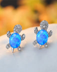 Cute Turtle Jewellery Set - Matching Necklace Pendant & Earrings For Ladies - Glittering Opal & Crystal - With Gift Box