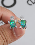 Cute Turtle Jewellery Set - Matching Necklace Pendant & Earrings For Ladies - Glittering Opal & Crystal - With Gift Box