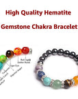 Helena Rose Jewellery - 7 Chakra Gemstone Yoga Stretch Beaded Bracelet for Women & Men - with Hematite Stone Beads - Supplied in A Jewellery Gift Box.