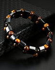 Double Hematite and Tiger's Eye Gemstone Stretch Bracelets for Men & Women - Natural Energy Stone Jewellery Unisex Bangle. with Gift Box