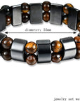 Double Hematite and Tiger's Eye Gemstone Stretch Bracelets for Men & Women - Natural Energy Stone Jewellery Unisex Bangle. with Gift Box