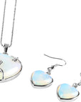 Valentine Heart Jewellery Gift Set For Women - Silver Hearts & Roses Necklace & Drop Earrings - Natural Crystal Gemstone Pendant For Ladies - With a Quality Gift Box