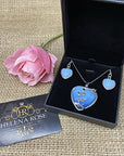 Valentine Heart Jewellery Gift Set For Women - Silver Hearts & Roses Necklace & Drop Earrings - Natural Crystal Gemstone Pendant For Ladies - With a Quality Gift Box