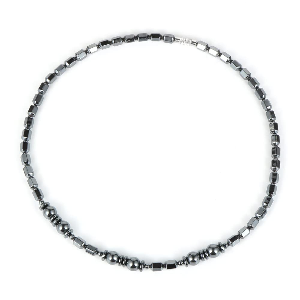 Natural Hematite Beaded Pendant Necklace for Men Women with