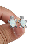 Cute Turtle Jewellery Set - Matching Necklace Pendant & Earrings For Ladies - Glittering Opal & Crystal - With Gift Box