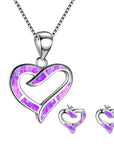 Ladies Shining Heart Jewellery Set For Women - Necklace Pendant & Matching Earrings - Girls Opal Glitter Enamel & Silver Plated Cute Charms - with Gift Box