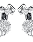 Helena Rose Jewellery Cute Schnauzer Dog Stud Earrings for Women, 925 Sterling Silver, Natural Black Spinel & Cubic Zirconia Gemstones.