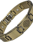 Helena Rose Magnetic Therapy Bracelet for Men - Antique Gold Finish Celtic Knots Ethnic Design - Fits Wrists Up to 21cm Adjustable - Plus Jewellery Gift Box