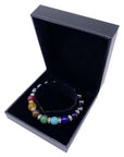Helena Rose Jewellery - 7 Chakra Gemstone Yoga Stretch Beaded Bracelet for Women & Men - with Hematite Stone Beads - Supplied in A Jewellery Gift Box.