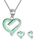 Ladies Shining Heart Jewellery Set For Women - Necklace Pendant & Matching Earrings - Girls Opal Glitter Enamel & Silver Plated Cute Charms - with Gift Box