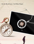 Sterling Silver Compass Design Necklace With Rose Gold Plated Sun Set With Cubic Zirconia Stone. Includes 45cm 925 Silver Box Chain and Jewellery Gift Box.