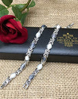 Ladies Magnetic Bracelet for Women - Grey Cats Eye Gemstones - Fits Wrists up to 7.5" Adjustable - with Jewellery Gift Box