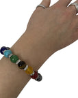 Helena Rose Jewellery - 7 Chakra Gemstone Yoga Stretch Beaded Bracelet for Women & Men - with Hematite Stone Beads - Supplied in A Jewellery Gift Box.