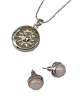 Silver Plate Jewellery Gift Set For Women - Silver Moon Sun Necklace & Earrings - Natural Crystal Gemstone Quartz Pendant For Ladies - With a Quality Gift Box