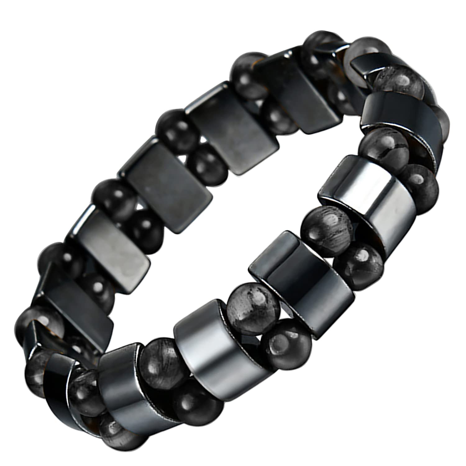 Double Hematite and Tiger's Eye Gemstone Stretch Bracelets for Men