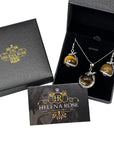 Helena Rose Earring & Necklace Jewellery Set for Women - Silver Totem Gothic Style Dragon Wrap Design - Natural Tigers Eye Stone Pendant Ball Charm - Plus Gift Box