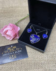 Valentine Heart Jewellery Gift Set For Women - Silver Hearts & Roses Necklace & Drop Earrings - Natural Crystal Gemstone Pendant For Ladies - With a Quality Gift Box