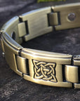 Helena Rose Magnetic Therapy Bracelet for Men - Antique Gold Finish Celtic Knots Ethnic Design - Fits Wrists Up to 21cm Adjustable - Plus Jewellery Gift Box