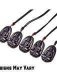 Black Obsidian Stone Crystal Buddha Pendant Necklace for Men & Women in Jewellery Gift Box
